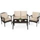 Costway Brown 4-pc Wicker Patio Conversation Seating Set with CushionGuard Beige Cushions