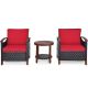 Costway 3-pc Wicker Round Outdoor Bistro Set with Red Cushions