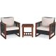 Costway 3-Pieces Wood Patio Conversation Set w/ Beige Cushions