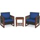 Costway 3-Pieces Wood Patio Conversation Set w/ CushionGuard Navy Cushions