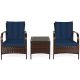 Costway Island 3-pc Wicker Patio Conversation Set with Navy Cushions