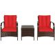 Costway Island 3-Piece Wicker Patio Conversation Set with Red Cushions