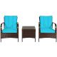 Costway Brown 3-pc Wicker Patio Conversation Seating Set with CushionGuard Turquoise Cushions - HW65850TU