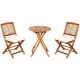 Costway Natural 3-pc Wood Outdoor Dining Set with White Cushions
