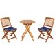 Costway Natural 3-pc Wood Outdoor Dining Set with Blue Cushions