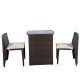 Costway Brown 3-pc Wicker Outdoor Dining Set with White Cushions