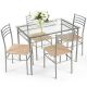 Costway 5-pc Rectangle Glass Top Beige Bar Table Set Dining Set