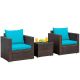 Costway 3-Piece Rattan Patio Furniture Set Conversation Sofa w/ Turquoise Cushioned