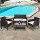 Costway Black 4-pc Wicker Patio Conversation Set with CushionGuard White Cushions