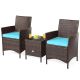 Costway 3-pcs Wicker Patio Conversation Set with CushionGuard Blue Cushions