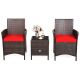 Costway 3-Pieces Wicker Patio Conversation Set w/ CushionGuard Red Cushions