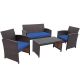 Costway Brown 4-Piece Rattan Furniture Set Patio Conversation Set w/ Navy Cushions