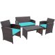 Costway Brown 4-Piece Rattan Furniture Set Patio Conversation Set w/ Turquoise Cushions