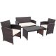Costway Brown 4-pc Rattan Furniture Set Patio Conversation Set with White Cushions