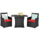Costway 3-Pieces Patio Rattan Patio Conversation Set with Red Cushions