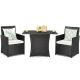 Costway Black Frame 3-Piece Wicker Patio Conversation with White Cushions