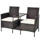 Costway 1-Piece Wicker Patio Conversation Set Sofa Loveseat Glass Table with Off White Cushions