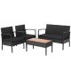 Costway 4-Pieces Wicker Patio Conversation Set Wooden Tabletop w/ Black Cushions