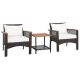 Costway 3-Pieces Wicker Patio Conversation Set Acacia Wood Table Top with Shelf and White Cushions
