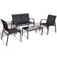CASAINC Black 4-pc Metal Patio Conversation Set with Glass Top Coffee Table