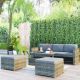 4-Piece Outdoor PE Rattan Wicker Sofa Set Patio Furniture Set Conversation Set w/Sofa & Retractable Table, Gray Cushion