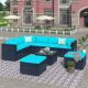 9-Piece Patio Furniture Set, Outdoor Conversation Set, PE Wicker Rattan Sectional Sofa Set with Table & Blue Cushion