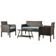 4-Piece Patio Furniture Set Outdoor Wicker Conversation Set Rattan Sofa Set with Coffee Table & Armchairs, Blue Cushion