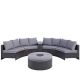 6-Piece Wicker Patio Outdoor Half-Moon Sectional Sofa Set with Storage Table, Umbrella Hole & Round Table, Gray Cushion