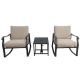 3-Piece Patio Furniture Set Outdoor Patio Conversation Set Black Iron Rocking Chairs and Table Set with Beige Cushion