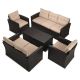 5-Piece Wicker Patio Conversation Furniture Set w/ Beige Cushions