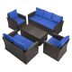 5-Piece Wicker Patio Conversation Furniture Set with Blue Cushions