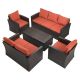 5-Piece Wicker Patio Conversation Furniture Set w/ Orange Cushions