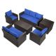 6-Piece Wicker Patio Conversation Set with Blue Cushions HY3615DBBL-1