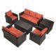 6-Piece Wicker Patio Conversation Set w/ Orange Cushions