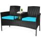 CASAINC 1-pc Rattan Patio Conversation Set with Turquoise Cushions and Coffee Table