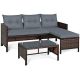 CASAINC 3-pc Wicker Metal Patio Conversation Sofa Set with Gray Cushions
