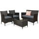 CASAINC 4-pc Metal Wicker Patio Conversation Set with Gray Cushions