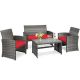CASAINC 4-Piece Wicker Patio Conversation Set with Red Cushions
