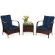 CASAINC 3-pc Metal Rattan Patio Conversation Set with CushionGuard Navy Cushions