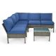 6-pc Wicker Patio Sectional Seating Set with Blue Cushions