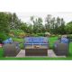 5-Piece Wicker Patio Sectional Sofa Set with Blue Cushions