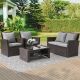 JOYESERY 4 pc.s PE Rattan Wicker Outdoor Patio Conversation Sofa Sets, Patio Sofa Chair for Balcony, Deck and Yard in Grey