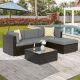 JOYESERY 5-Pieces PE Rattan Wicker Outdoor Conversation Sectional Sofa Sets Sofa Sets With Tempered Glass Table in Gray
