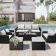8-Piece Wicker Conversation Set with Gray Cushions