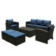 7-Piece Wicker Conversation Set with Navy Blue Cushions
