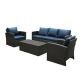 5-Piece Wicker Conversation Set with Navy Blue Cushions
