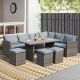 Grey 7-Piece Wicker Conversation Set with Dining Table with Grey cushions