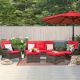 5-Piece Wicker Outdoor Patio Seating Set Sectional Sofa with Red Cushions and Cover