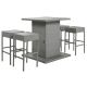 Gray 5-Piece Wicker Outdoor Dining Set with Plastic Bar Table Top and Dark Gray Removable Cushion