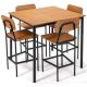Costway 5-Piece Square Walnut Industrial Wood Top Dining Table Set with Counter Height Table and 4-Bar Stools